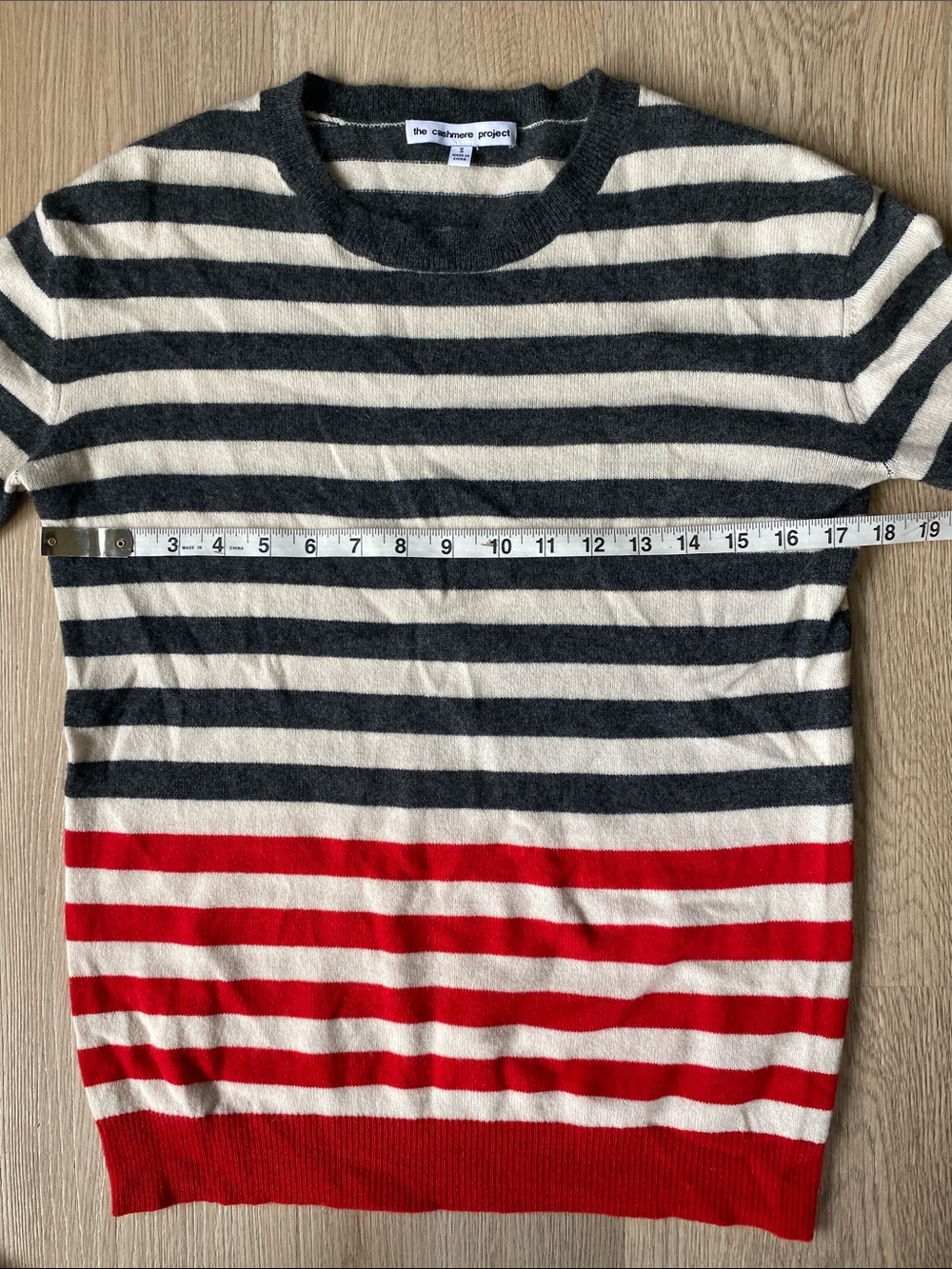The Cashmere Project 100% Cashmere Striped Crewneck Sweater Red Grey S - Picture 9 of 10